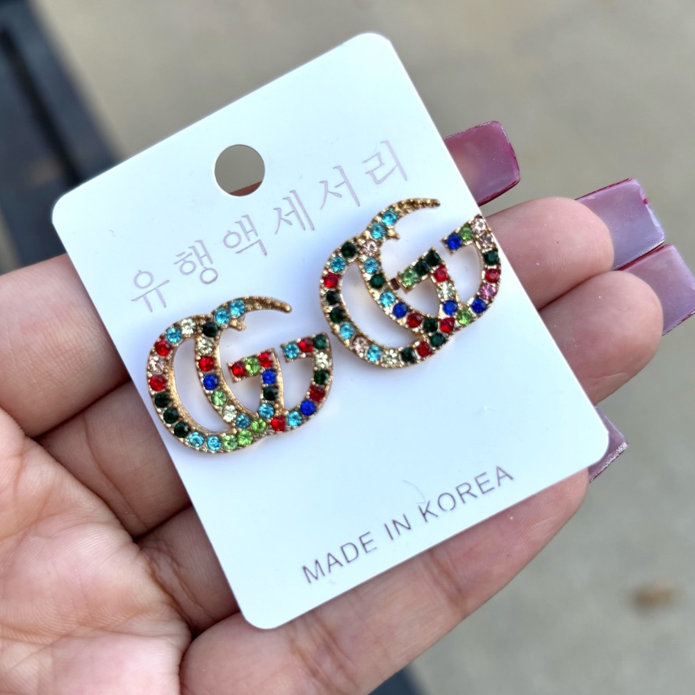 Gold Multicolor Crystal Earrings